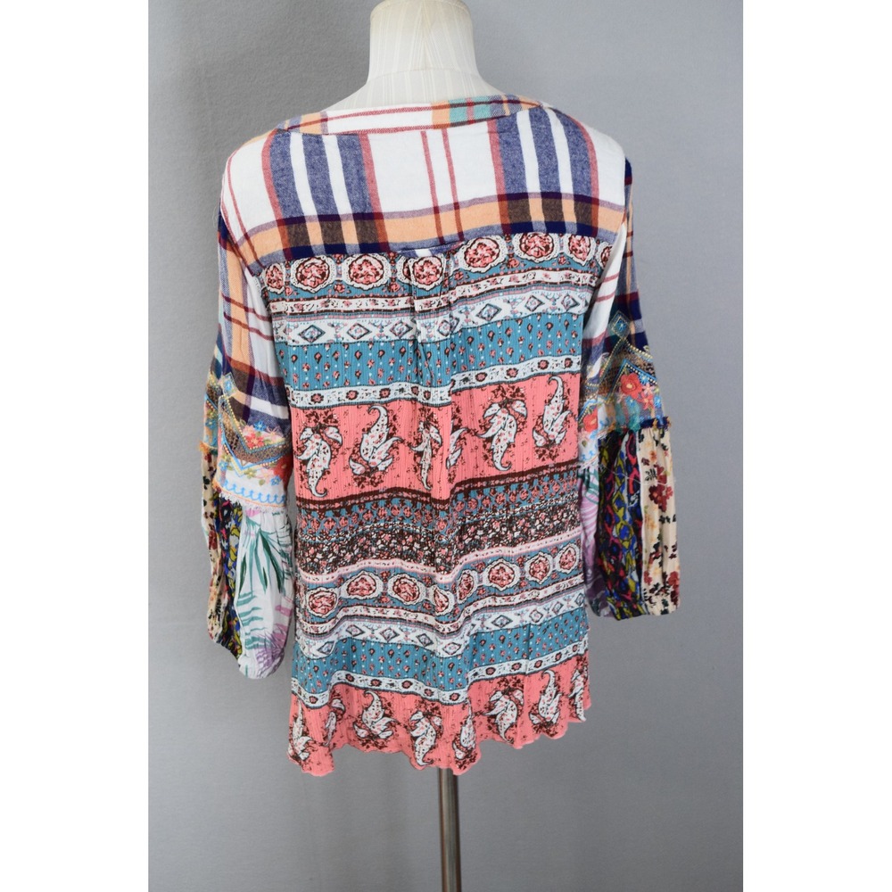 John Mark Boho Patchwork Embroidered Plaid Tunic … - image 4